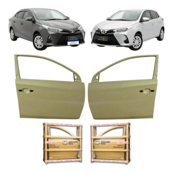 Par Porta Dianteira Toyota Yaris Sedan 2019 A 2025 Novo Dianteira Ambos Os Lados Cinza