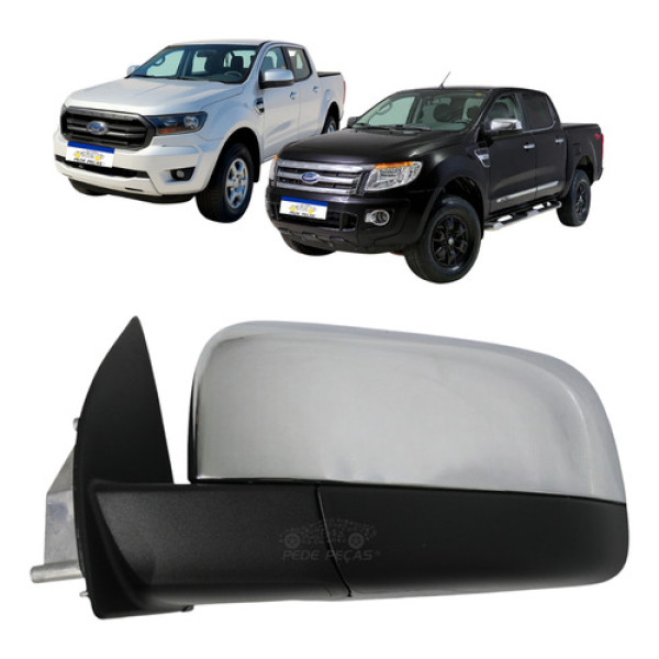 Retrovisor Esquerdo Ford Ranger 2013 A 2022 Cromado Elétrico - - Esquerdo
