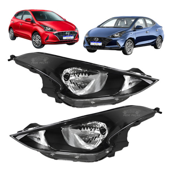 Par Farol Hyundai Hb20 Hb20s 2019 A 2022 Mascara Negra Novo - Ambos Lados