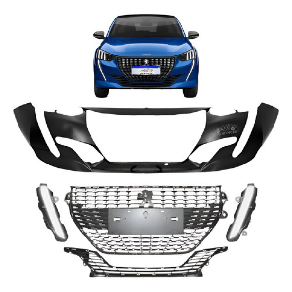 Kit Parachoque Peugeot 208 2020 A 2024 C/friso Cromado Preto/cromado