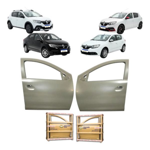 Par Porta Renault Logan Sandero Stepway 2014 15 16 17 A 2024 Dianteira Ambos Lados Cinza Para Pintura