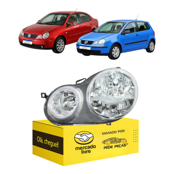 Farol Esquerdo Polo 2003 2004 2005 2006 Cromado Hatch/sedan Esquerdo/motorista