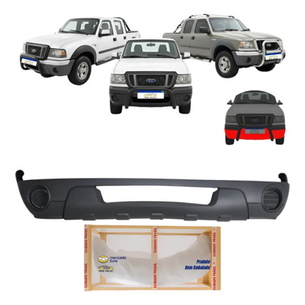 Spoiler Parachoque Dianteiro Ford Ranger 2005 06 07 08 2009 Preto