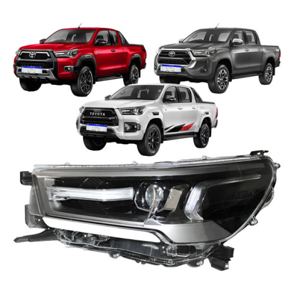 Farol Toyota Hilux 2021 2022 23 24 Full Led Moldura Cinza Le Esquerdo