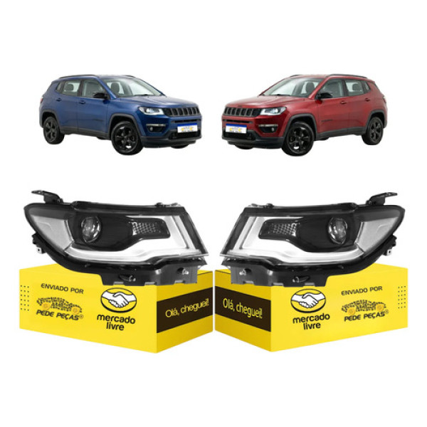 Par Farol Jeep Compass 2017 2018 2019 2020 2021 Com Led Novo Ambos Lados
