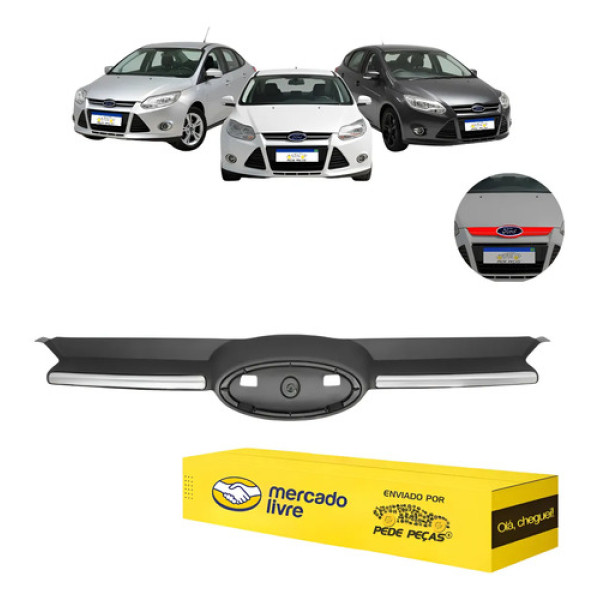 Grade Dianteira Superior Radiador Ford Focus 2014 2015 Preto Com Friso Cromado