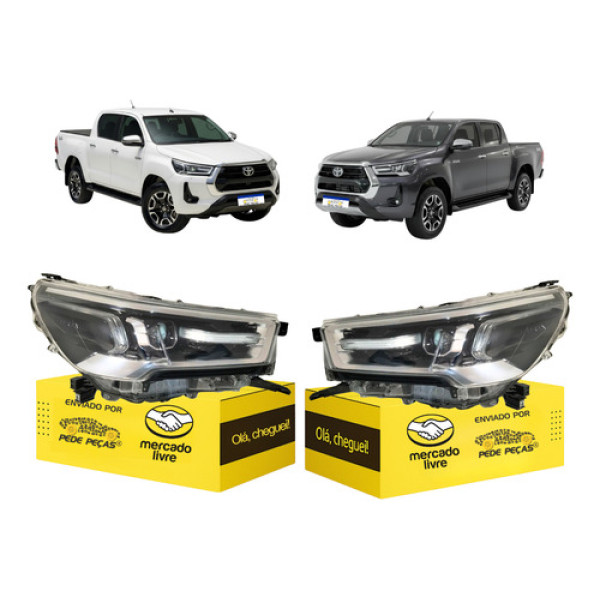 Par Farol Toyota Hilux 2021 A 2026 Full Led Moldura Cromada Ambos Lados