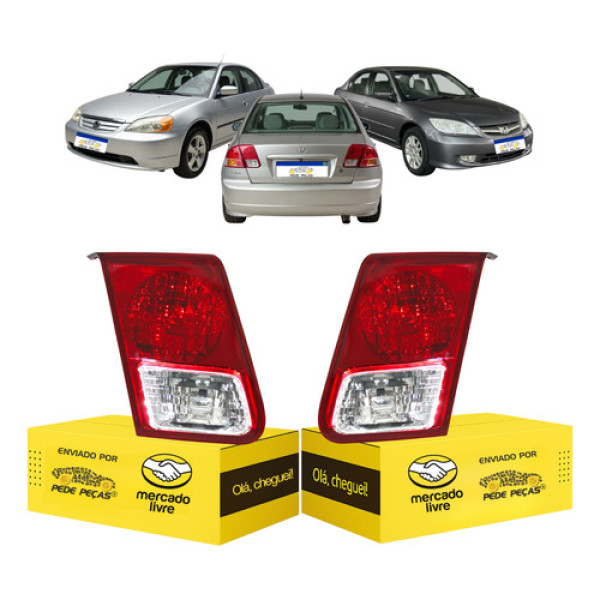 Par Lanterna Civic 2001 2002 2003 2004 2005 2006 Tampa Ambos Lados Vermelho