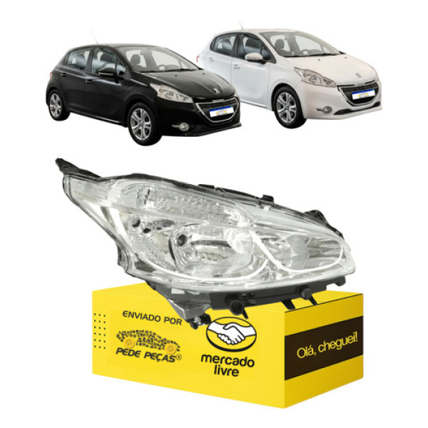 Farol Peugeot 208 2013 2014 2015 2016 2017 Cromado Novo Ld Direito