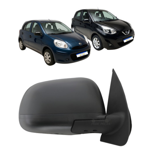 Retrovisor Manual Nissan March 2012 A 2020 Preto Texturizado