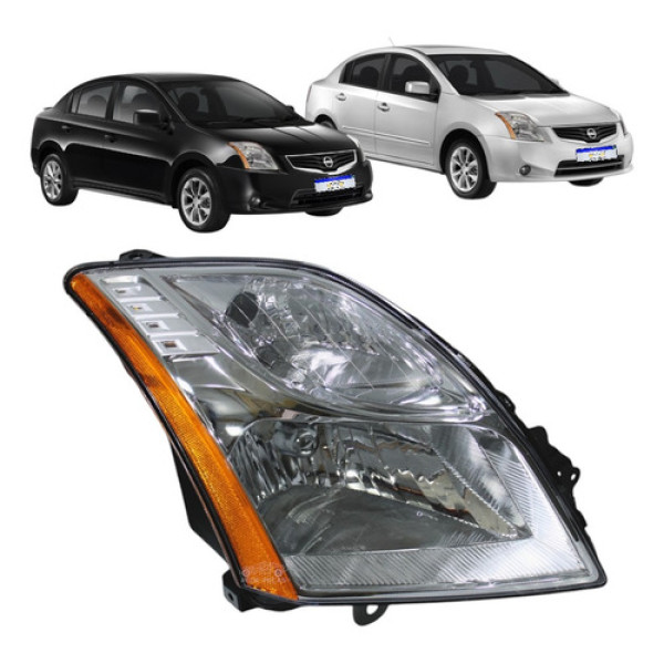 Farol Nissan Sentra Cromado Com Ambar 2010 2011 2012 2013 Ld