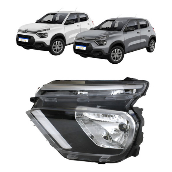 Farol Citroen C3 2022 2023 2024 2025 2026 Le Sem Led Drl Esquerdo/motorista Farol Citroen C3 2022 2023 2024 2025 2026 Le Sem Led Drl Esquerdo/motorista