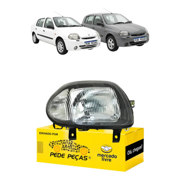 Farol Renault Clio 1999 2000 01 02 2003 Máscara Negra Ld Direito/passageiro