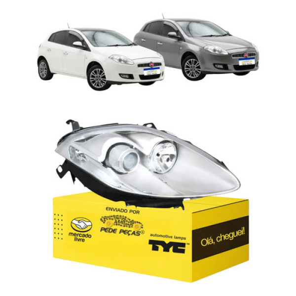 Farol Fiat Bravo 2011 A 2016 Elétrico Cromado C/motor L.d Direito/passageiro