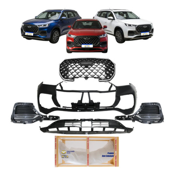 Kit Parachoque Tiggo 8 2023 2024 2025 2026 C/milha Grade Preto