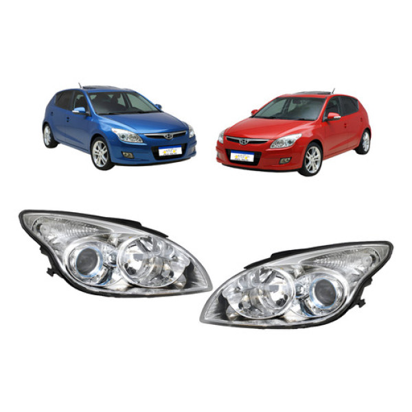 Farol Cromado Hyundai I30 2009 A 2012 Par Com Goblo Óptico Ambos Lados