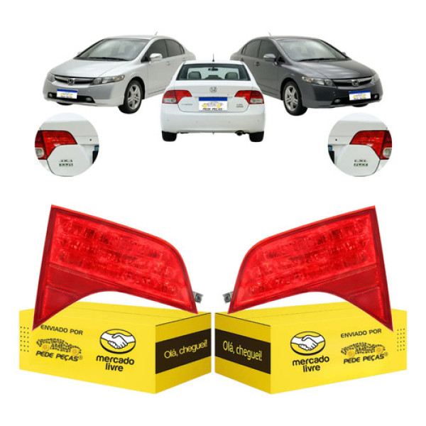 Jogo Sinaleira Traseira Honda Civic 2007 2008 2009 2010 2011 Ambos Lados Vermelho Cristal