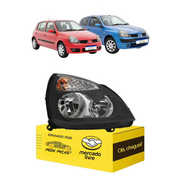 Farol Renault Clio 2004 05 A 2012 Mascara Negra C/avaria L.d Direito/passageiro