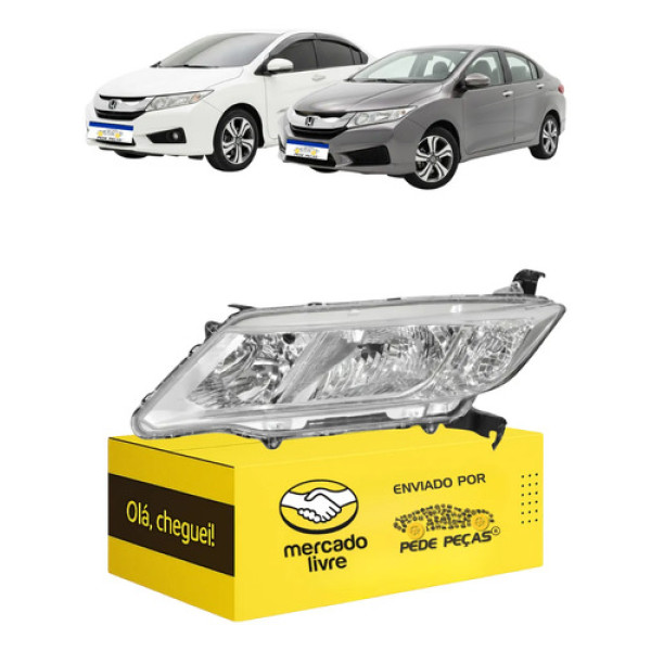 Farol Esquerdo Honda City 2015 2016 2017 Cromado Manual Esquerdo/motorista