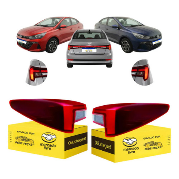 Par Lanterna Traseira Canto Hb20s 2023 2024 2025 2026 C/led Ambos Lados Vermelho