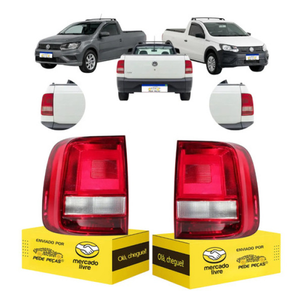 Par Lanterna Traseira Saveiro G7 2017 A 2023 Cristal Ambos Lados Vermelho