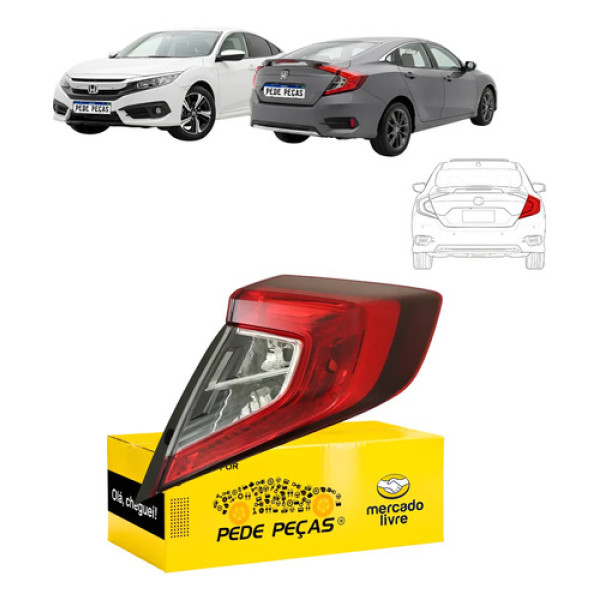 Lanterna Traseira Canto Honda Civic 2017 18 19 20 2021 Ld Direito/passageiro Vermelho Cristal
