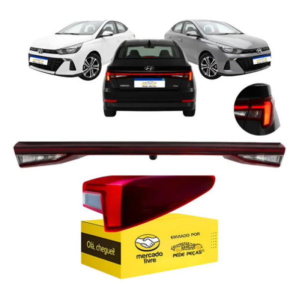 Jogo Lanterna Canto Tampa Hb20s 2023 24 25 2026 C/led Ld Direito/passageiro Vermelho/cristal