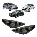 Farol Peugeot 207 2008 A 2015 Par Aro Cromado Mascara Negra 