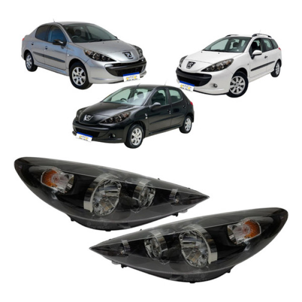 Farol Peugeot 207 2008 A 2015 Par Aro Cromado Mascara Negra 