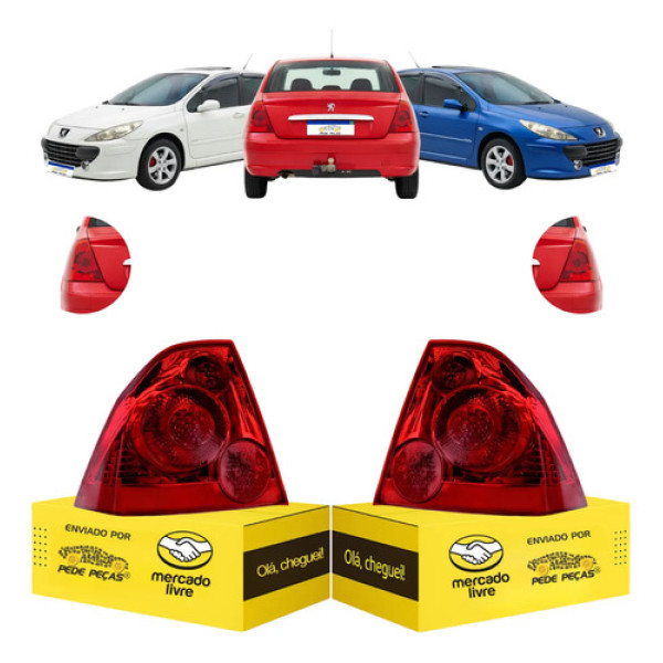 Par Lanterna Peugeot 307 Sedan 2007 2008 2009 2010 2011 2012 Ambos Lados Vermelho