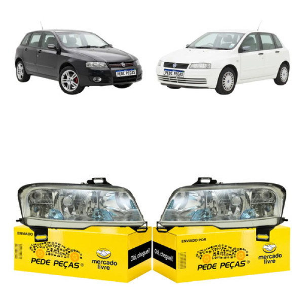 Par Farol Fiat Stilo 2003 04 A 2007 S/auxiliar Plug Quadrado Ambos Lados