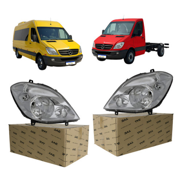 Farol Manual Sprinter 2013 A 2016 Par Cromado Foco Duplo Ambos Lados