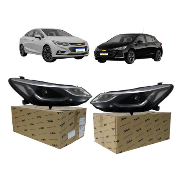 Par Farol Cruze 2017 A 2020 Mascara Negra C/led Eletrico Ambos Lados