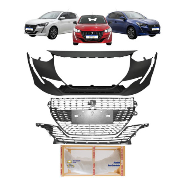 Kit Parachoque Peugeot 208 Style 2021 A 2024 C/friso Cromado Preto/cromado