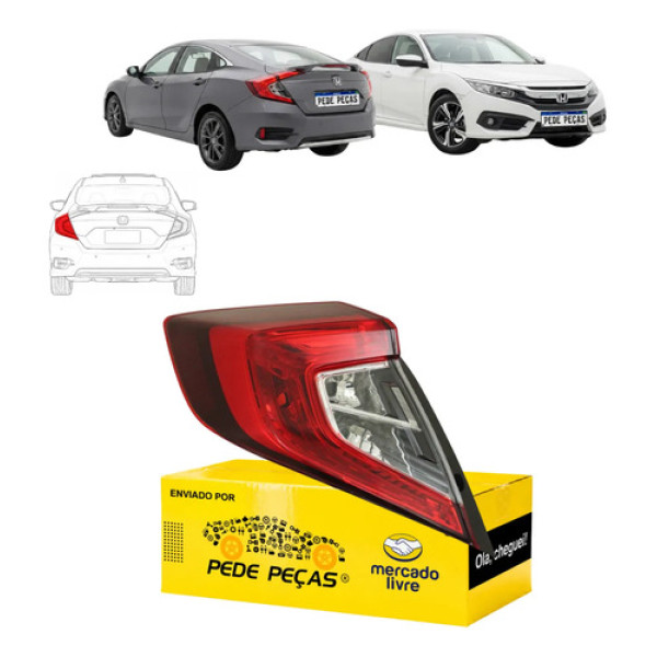 Lanterna Traseira Canto Honda Civic 2017 18 19 20 2021 Le Esquerdo Vermelho