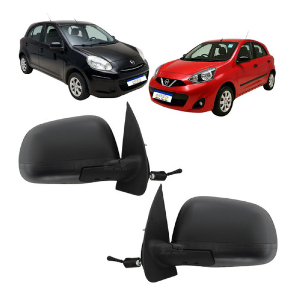 Par Retrovisor Nissan March 2012 A 2020 Preto Texturizado