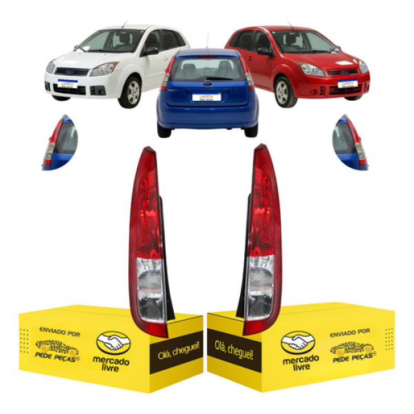 Par Lanterna Ford Fiesta Hatch 2008 2009 2010 Nova Cristal Ambos Lados Vermelho Cristal