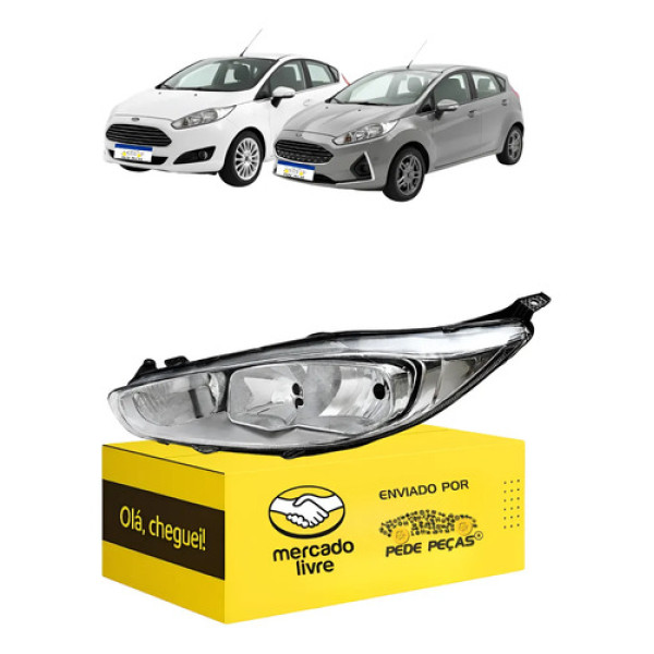 Farol Ford New Fiesta 2014 15 16 A 2019 Cromado C/avaria Le Esquerdo/motorista