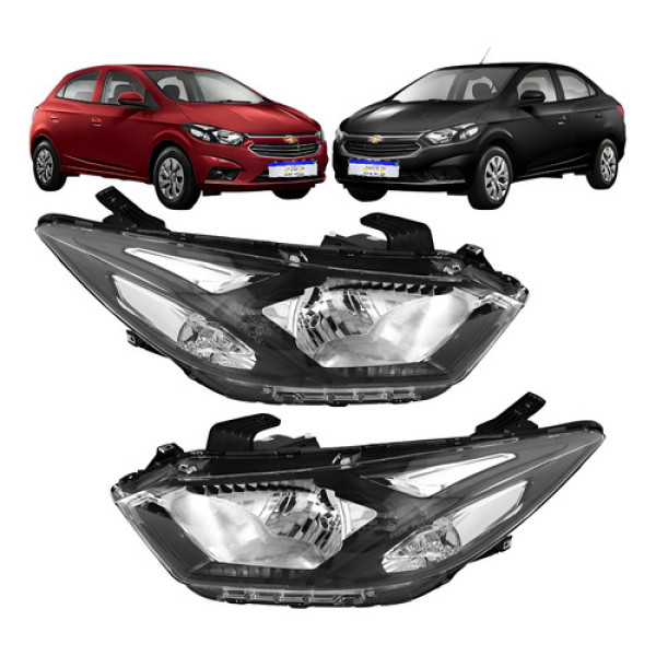 Par Farol Chevrolet Onix Prisma 2017 2018 2019 Friso Preto Ambos Lados