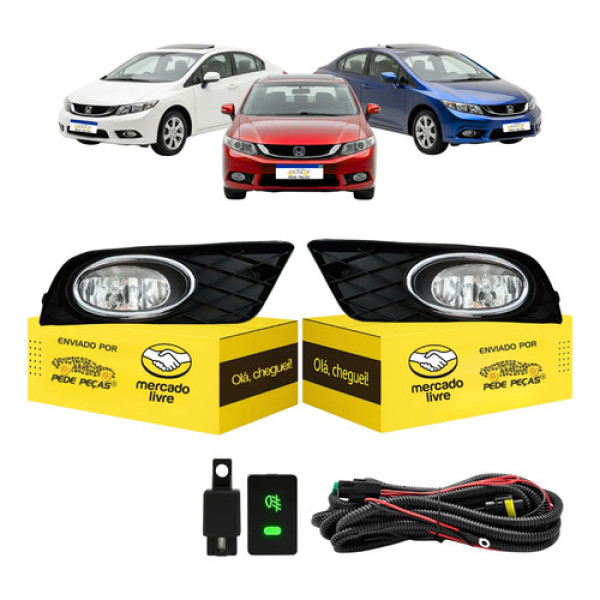 Kit Farol Milha Honda Civic 2012 A 2014 C/ Botão Exs Lxl