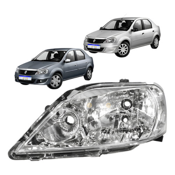 Farol Renault Logan Cromado 2011 2012 2013 Novo Le Esquerdo