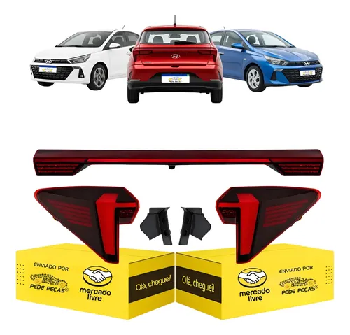 Jogo Lanterna Traseira Hb20 Hatch 2023 2024 2025 2026 C/led Ambos Lados Vermelho