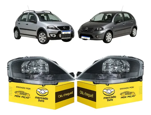 Farol C3 Citroen 2004 2005 2006 2007 2008 2009 A 2012 Par  Esquerdo